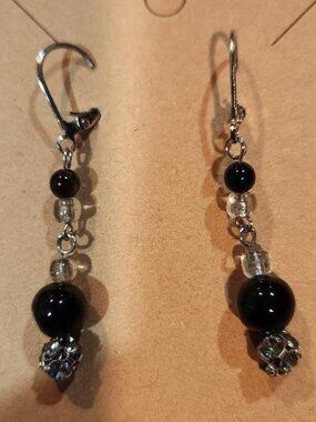 Black and Clear Bead Dangle Earrings